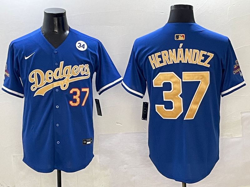 Men Los Angeles Dodgers #37 Hernandez Blue Gold Game Nike 2025 MLB Jersey style 4